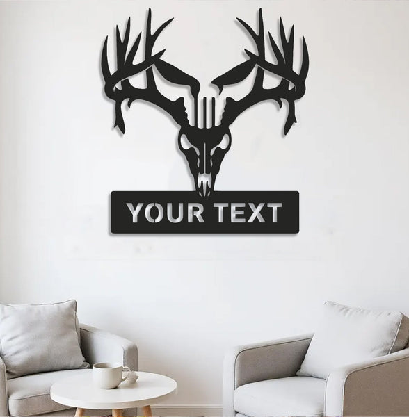 Maxcorners Personalized Deer Skull Metal Sign WITH LED/WITHOUT LED – Rustic Hunting Cabin Wall Decor, Gift for Hunters LM0110