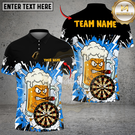 Maxcorners Darts Smoking Beer Mug Character Multicolor Options Personalized Name Shirt (6 Colors)