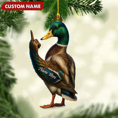 Maxcorners Personalized Funny Duck Fukin' Finger Hunting Acrylic Christmas Ornament Custom Gift for Hunters LM0110