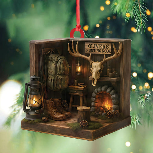 Maxcorners Personalized Hunting Cabin Ornament, Custom Name Deer Antler Lodge Christmas Decoration LM0411