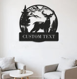 Maxcorners Personalized Deer Hunting Metal Sign WITH LED/WITHOUT LED Light Mountain Scene Custom Text Rustic Wall Art Gift LM0110