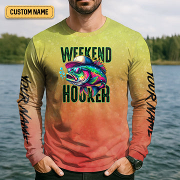 Maxcorners Weekend Hooker Orange Yellow Fishing Shirt, SPF Shirt, Hooded Sun Shirt, Gift For Fisherman