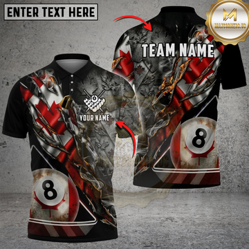 Maxcorners Billiards 8 Ball Canadian Flag Ripped Claw Personalized Shirt