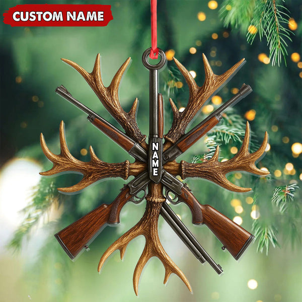 Maxcorners Custom Name Hunting Ornament, Antlers and Rifles Christmas Decor for Hunters

 LM0411