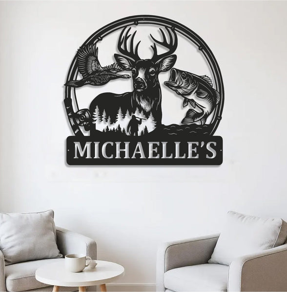 Maxcorners Personalized Hunting Metal Sign WITH LED/WITHOUT LED - Deer, Duck & Fish Wildlife Wall Art, Rustic Cabin Decor for Hunters LM0110