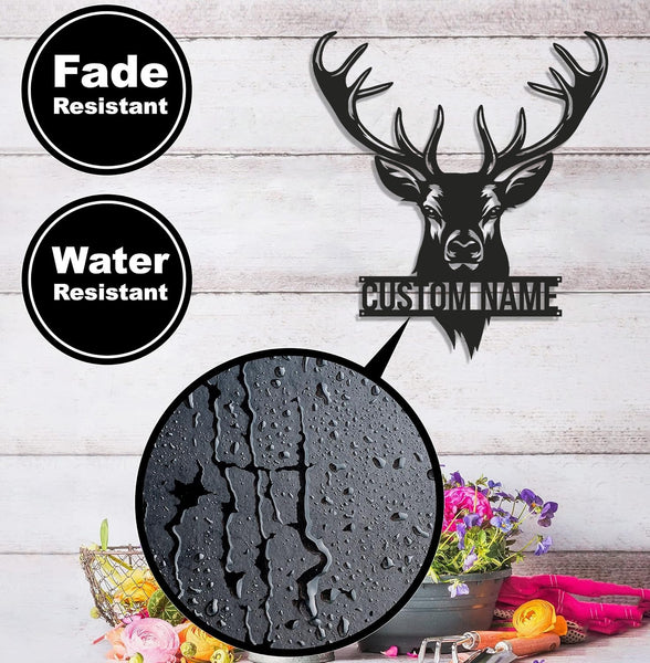 Maxcorners Personalized Deer Head Metal Sign WITH LED/WITHOUT LED – Rustic Hunting Cabin Wall Decor, Gift for Hunters LM0110