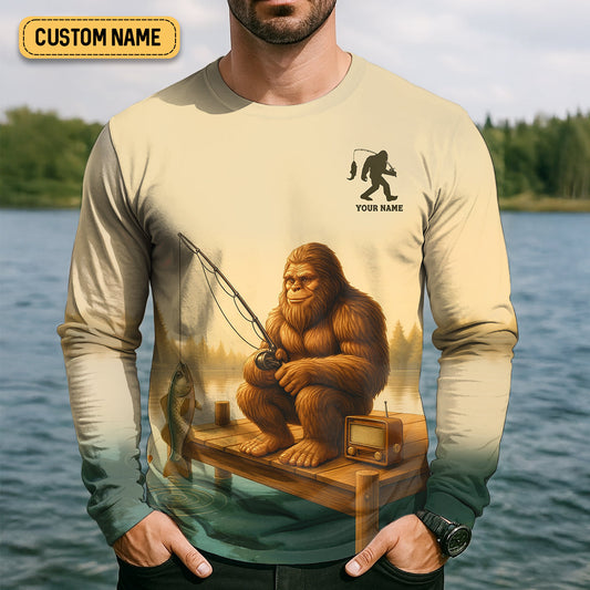 Maxcorners Bigfoot's Quiet Day At The Lake Fishing UPF Shirts, Funny Fishing Shirt, Presents For Fishermen