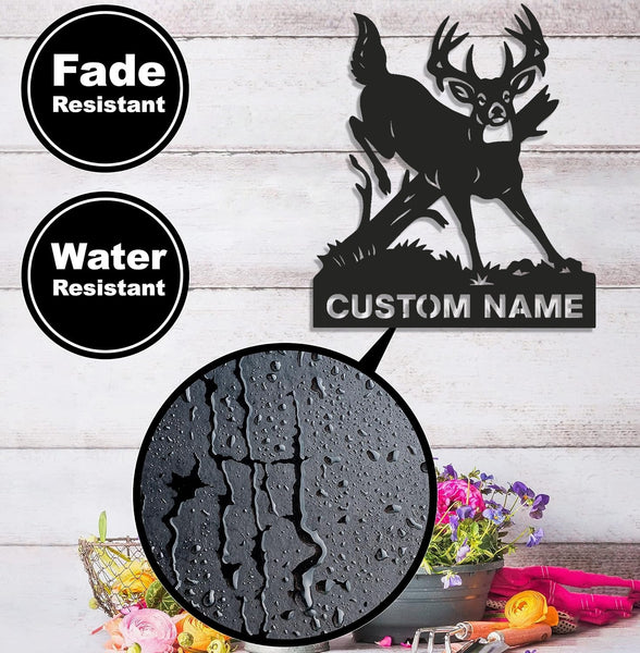 Maxcorners Personalized Deer Hunting Buck Metal Sign WITH LED/WITHOUT LED – Rustic Cabin Wall Decor, Gift for Hunters LM0110