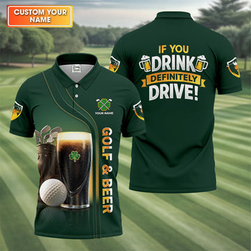 Maxcorners If You Drink Definitely Drive Golf And Beer Black Beer St Patrick's Day Green Golf Tops For Men, Golf Shirts For Men