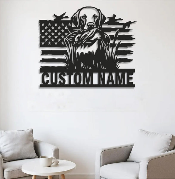 Maxcorners Personalized Hunting Dog Metal Sign WITH LED/WITHOUT LED - Duck Retriever Wall Decor LM0110