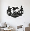 Maxcorners Personalized Deer Metal Sign WITH LED/WITHOUT LED - Rustic Wildlife Scene Cabin Name Sign, Family Lodge Outdoor Wall Art LM0110