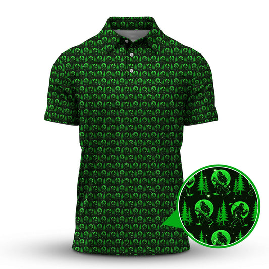 Maxcorners Bigfoot Golf Pattern Shirt, Funny Sasquatch Golf Polos, Golf Gift for Men, Crazy Golf Shirts For Golfers