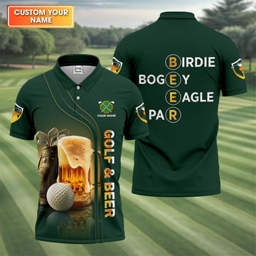 Maxcorners Golf Beer Birdie Bogey Eagle Par St Patrick's Day Green Golf Polos For Men, Golf Shirts For Men, St Patricks Day Golf Shirt