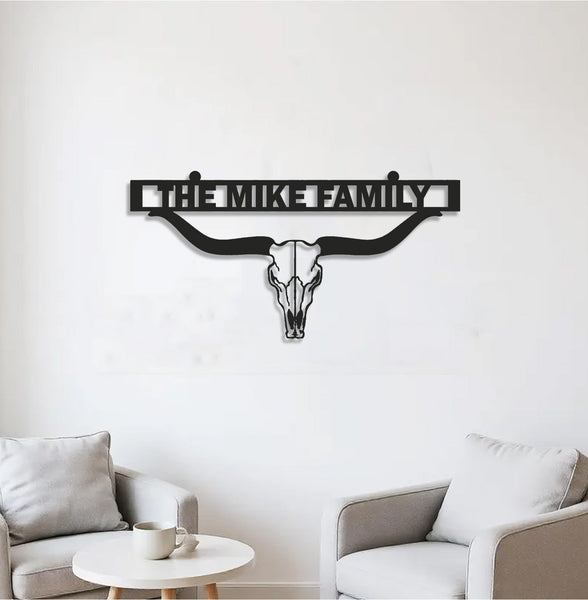 Maxcorners Personalized Metal Ranch Sign WITH LED/WITHOUT LED – Western Longhorn Skull Cowboy Decor LM0110