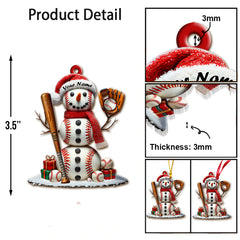 Maxcorners Custom Name Snow White Baseball Ornament, Snowman Christmas Decoration 2D Flat LM2111