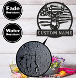 Maxcorners Custom Name American Flag Deer Hunting Metal Sign WITH LED/WITHOUT LED Light Rustic Lodge Wall Decor LM0110
