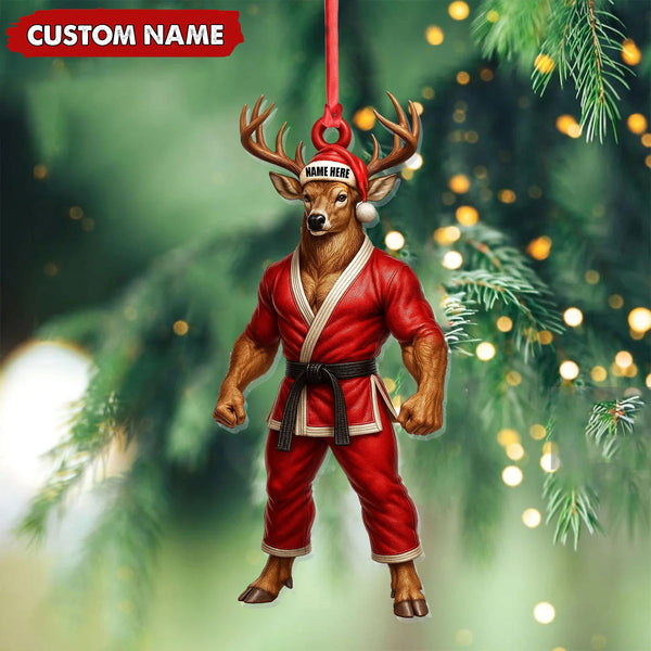 Maxcorners Personalized Karate Deer Ornament, Custom Name Martial Arts Christmas Decoration

 LM0411