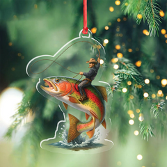 Maxcorners Personalized Funny Fishing Acrylic Ornament - Cowboy Riding Fish Christmas Decoration for Fishermen LM0411