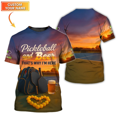 Maxcorners Custom Sunset Pickleball Shirt – Beer and Paddle Court Tee for Players That’s Why I’m Here