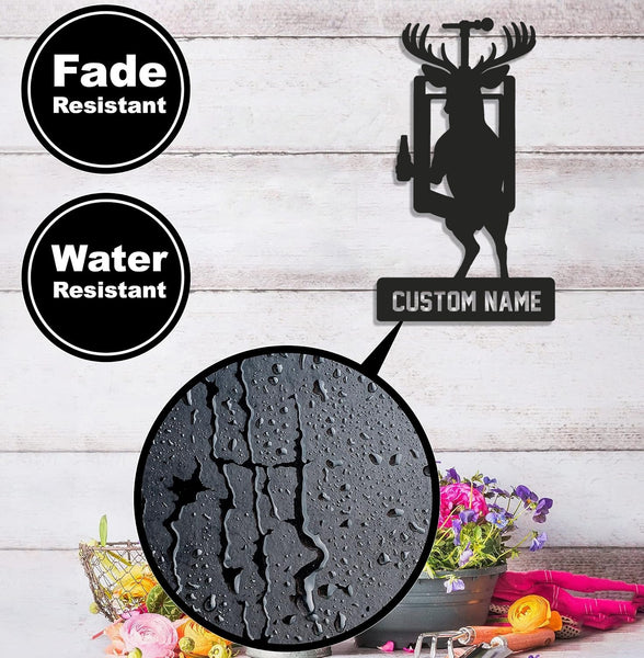 Maxcorners Personalized Deer Hunting Metal Sign WITH LED/WITHOUT LED, Rustic Wall Decor for Cabin, Lodge, Mancave, Unique Wildlife Gift LM0110