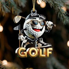 Maxcorners Custom Name Cool Golf Ball Acrylic Ornament, Golf Xmas Ornaments, Christmas Golf Gift LM1611