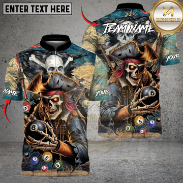 Maxcorners Pirate Skull Billiards Master Personalized Name 3D Unisex Shirt