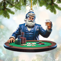 Maxcorners Personalized Poker Santa Ornament, Custom Santa Poker Ornament, Poker Christmas Ornaments, Gift For Gambler Lover