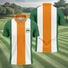Maxcorners Green Orange White Vertical Stripes St Patrick's Day Golf Shirt, Polo Shirts For Men, Golf Shirts For Men