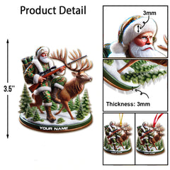 Maxcorners Custom Name Santa Deer Hunting Ornament, Deer Hunter Christmas Gift 2D Flat LM2211