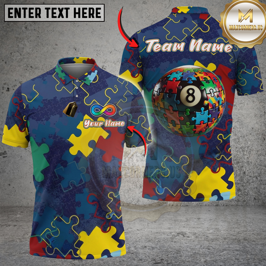 Maxcorners Billiards 8 Ball Autism Awareness Puzzle Personalized Shirt