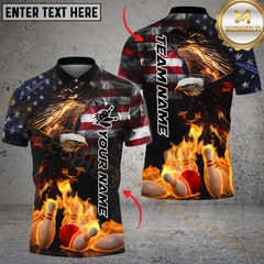 Maxcorners Bowling Flame American Flag Eagle Multicolor Options Personalized Name, Team Name 3D Shirt