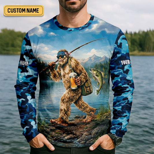 Maxcorners Gone Squatchin And Catchin - Bigfoot Fishing Shirt, Fishing UPF Shirts, Funny Fishing Shirt