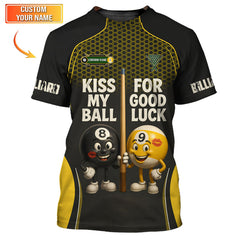Maxcorners Funny Billiards Shirt, “Kiss My Ball for Good Luck” Custom Name Shirts, Gift for Billiard Players LM0509