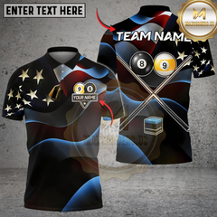 Maxcorners Billiards Ball 8 & 9 American Flag Cross Cue Customized Name, Team Name 3D Shirt