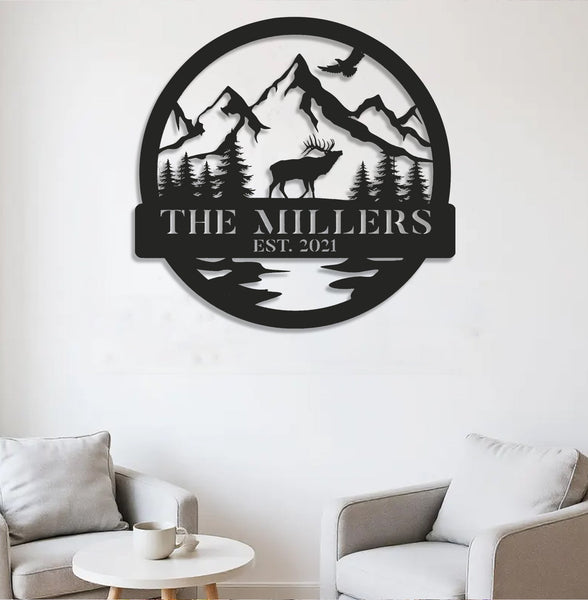 Maxcorners Personalized Mountain Elk Metal Sign WITH LED/WITHOUT LED Light Outdoor Cabin Decor Hunting Lodge Wall Decor LM0110