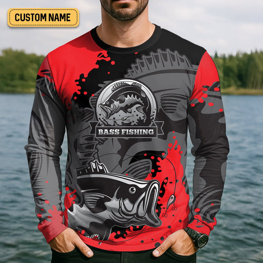 Maxcorners Black Red Bass Fishing Tournament Fishing Shirts, SPF Shirt For Men, Gift For Fisherman