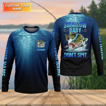 Maxcorners Swallow Baby, Don't Spit, Personalized Fishing Shirt, Funny Bass, Fishing UPF Shirts, Funny Fisherman Gift