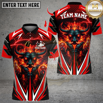 Maxcorners Bowling Flaming Muscle Bull Multicolor Customized Name, Team Name 3D Shirts