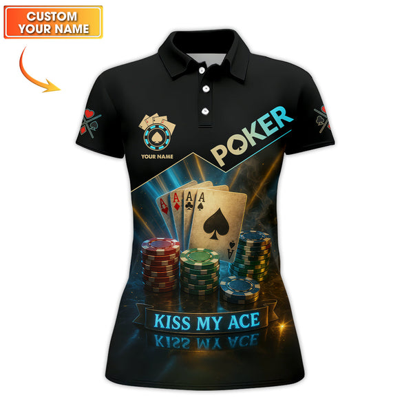 Funny Poker Shirts, Custom Name Poker Shirt, Men’s Poker Polos, Kiss My Ace