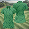 Maxcorners Leprechaun Hat Shamrock Beer Dark Green Seamless Pattern St. Patrick’s Day Golf Shirt, Women's Golf Tops