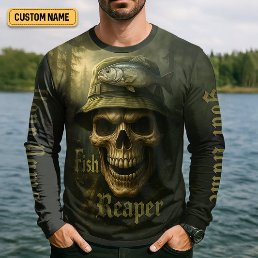 Maxcorners Fish Reaper Camo Fishing Shirt, Funny Fishing T-Shirt, UV Protection Clothing