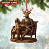 Maxcorners Personalized Acrylic Deer Christmas Ornament - Elegant Hunter Buck with Dog Holding Rifle Holiday Decor LM0110