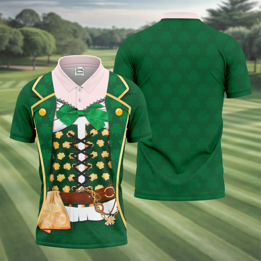 Maxcorners St Patrick's Day Green Leprechaun Costume Print Golf Shirt, Men's Golf Shirt, Golf Gift For Men