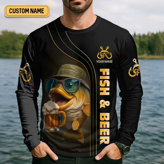 Maxcorners Fish And Beer Fishing UV Shirts, Funny Fishing Shirt, Gift For Fisherman, Fishing Shirts For Men