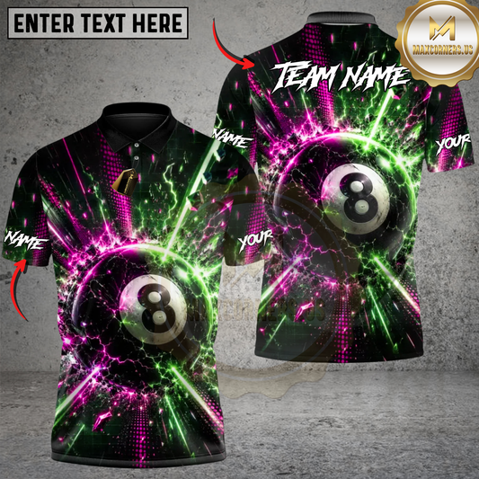 Maxcorners Electric 8-Ball Billiards Multicolor Customized Name, Team Name 3D Shirts