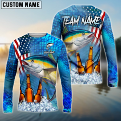 Maxcorners Tuna Fishing Beer Usa Flag Personalized Name, Team Name 3D Long Sleeve Shirt