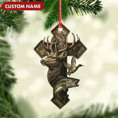 Maxcorners Personalized Hunter Acrylic Ornament - Deer, Duck & Fish Cross Design for Christmas Tree Decor LM0411