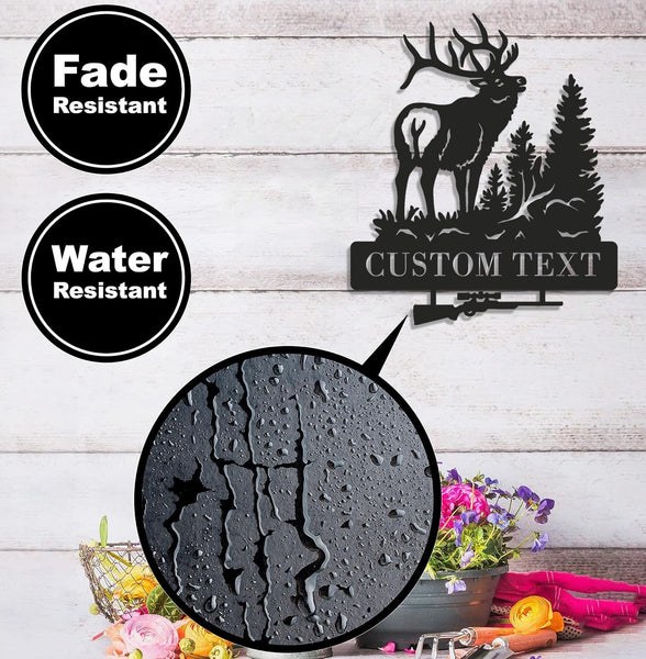 Maxcorners Personalized Elk Hunting Metal Sign WITH LED/WITHOUT LED Light Deer Forest Scene Custom Name Rifle Wall Art Hunter Gift LM0110