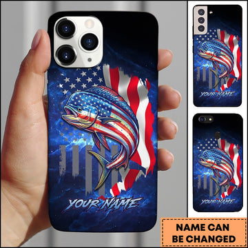 Maxcorners Mahi-mahi Patriotic American Flag Galaxy Blue Art Personalized Name Phone Case