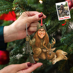 Maxcorners Personalized Hunting Acrylic Christmas Ornament Custom Photo Caricature Gift For Hunters LM0110
